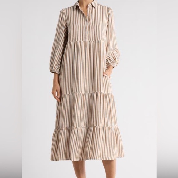 Max Studio Dresses & Skirts - Nwt Max Studio Stripe Tiered Maxi Shirtdress